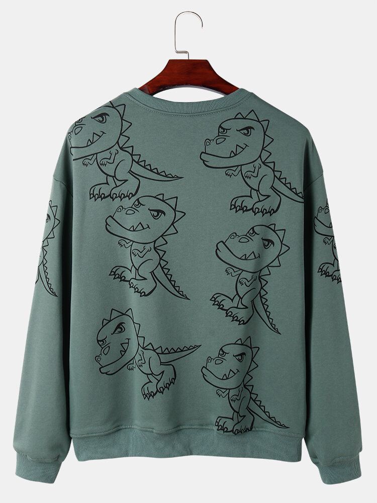 Miesten Graffiti-dinosaur Print Pullover Drop Shoulder Street Collegepaita