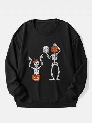 Miesten Halloween Pumpkin Skull Pyöreäpäällinen Villapaita