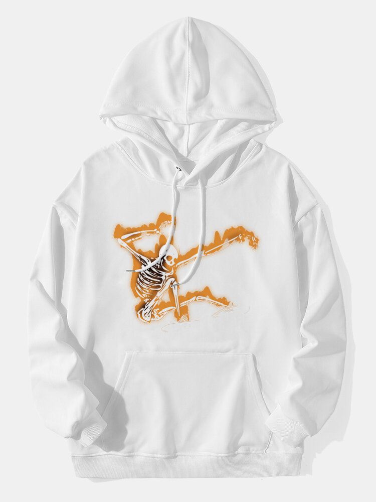Miesten Halloween Skeleton Graafiset Kangaroo Pocket Street Kiristysnauhahupparit