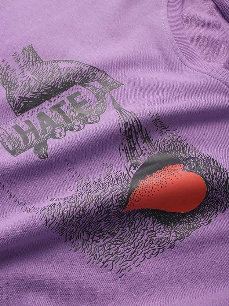 Miesten Hate Heart Graafinen Printti Pyöreäpääntie Cotton Street Sweatshirts