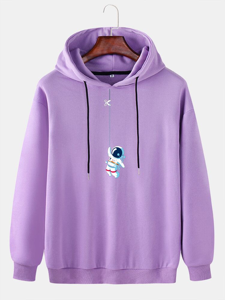 Miesten Hauska Söpö Astronaut Print Solid Pullover Casual Huppari