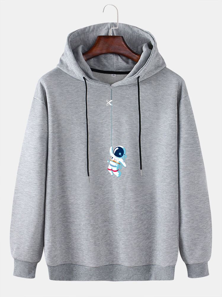 Miesten Hauska Söpö Astronaut Print Solid Pullover Casual Huppari