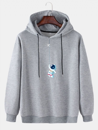 Miesten Hauska Söpö Astronaut Print Solid Pullover Casual Huppari