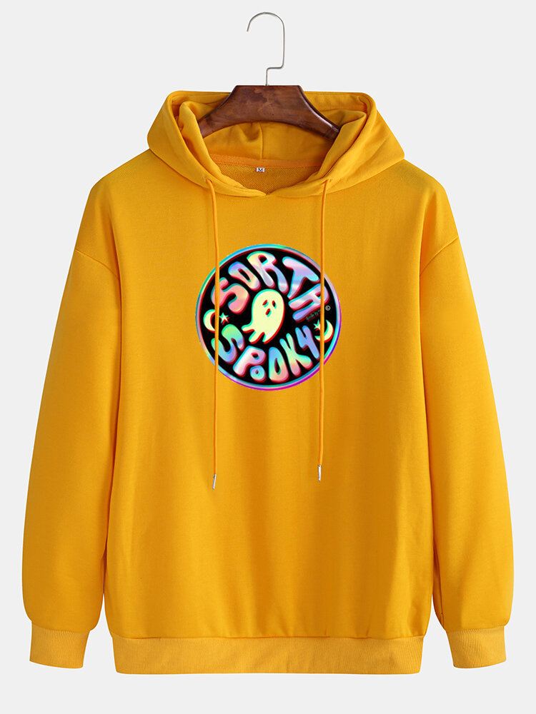 Miesten Heijastava Ghost Print Street Style-neulepusero Kiristysnyörillinen Huppari