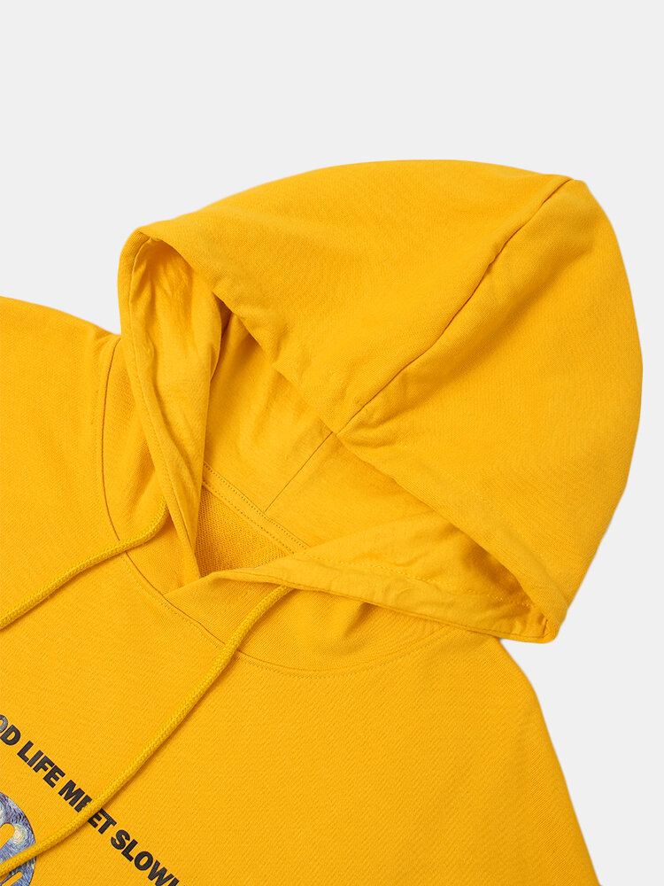 Miesten Hymykuvioinen Iskulause Print Drop Shoulder Design Kiristysnyörilliset Hupparit