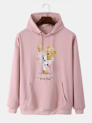 Miesten Kung Fu Bear Painettu Kirjain Kangaroo Pocket Drop Olkapäällinen Huppari