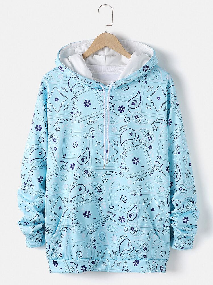 Miesten Paisley Element Print Kiristysnyörillinen Huppari Kengurutaskulla