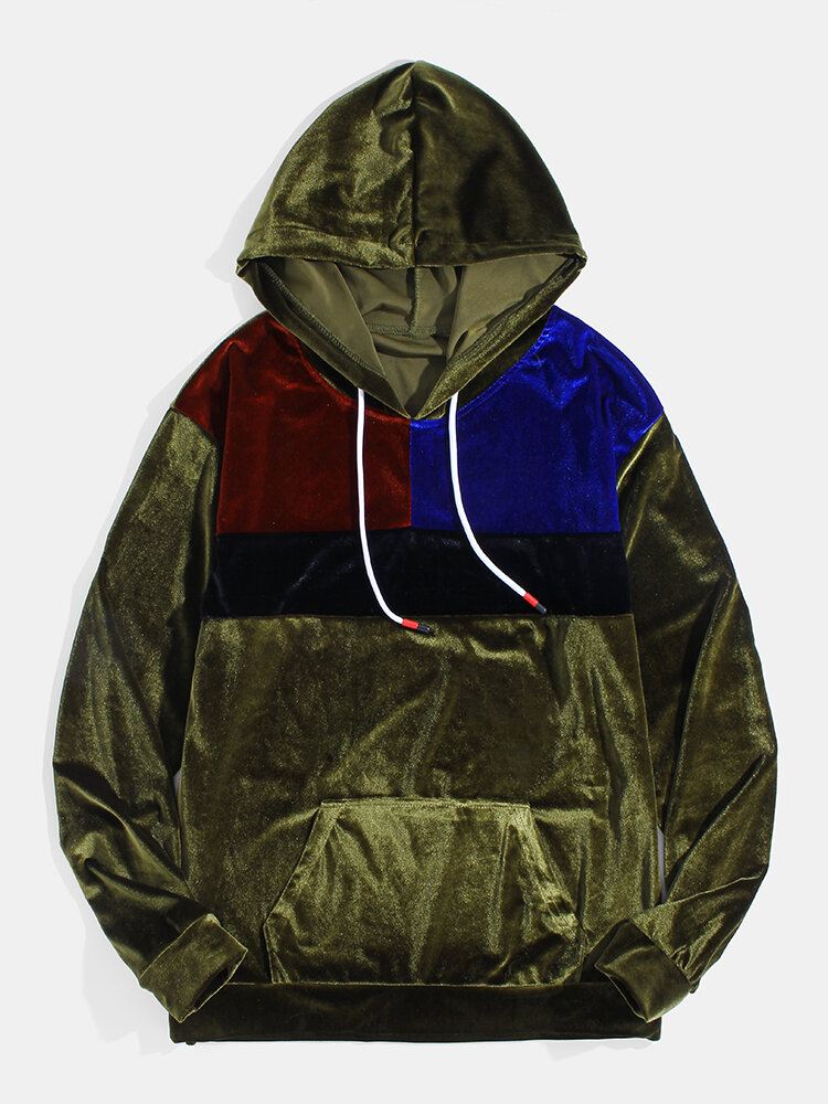 Miesten Patchwork Velour Pitkähihaiset Design-hupparit