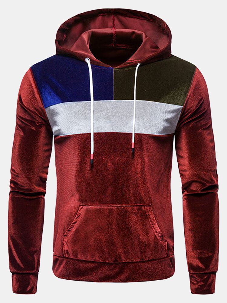 Miesten Patchwork Velour Pitkähihaiset Design-hupparit