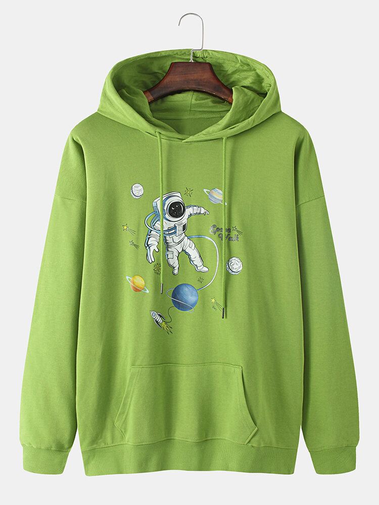 Miesten Planet Astronaut Print-puuvillaiset Hupparit Joissa Kengurutasku