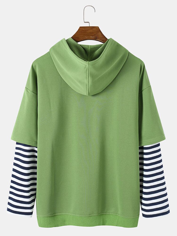 Miesten Preppy-raidallinen Villapaita Hupulla Ja Etutaskulla