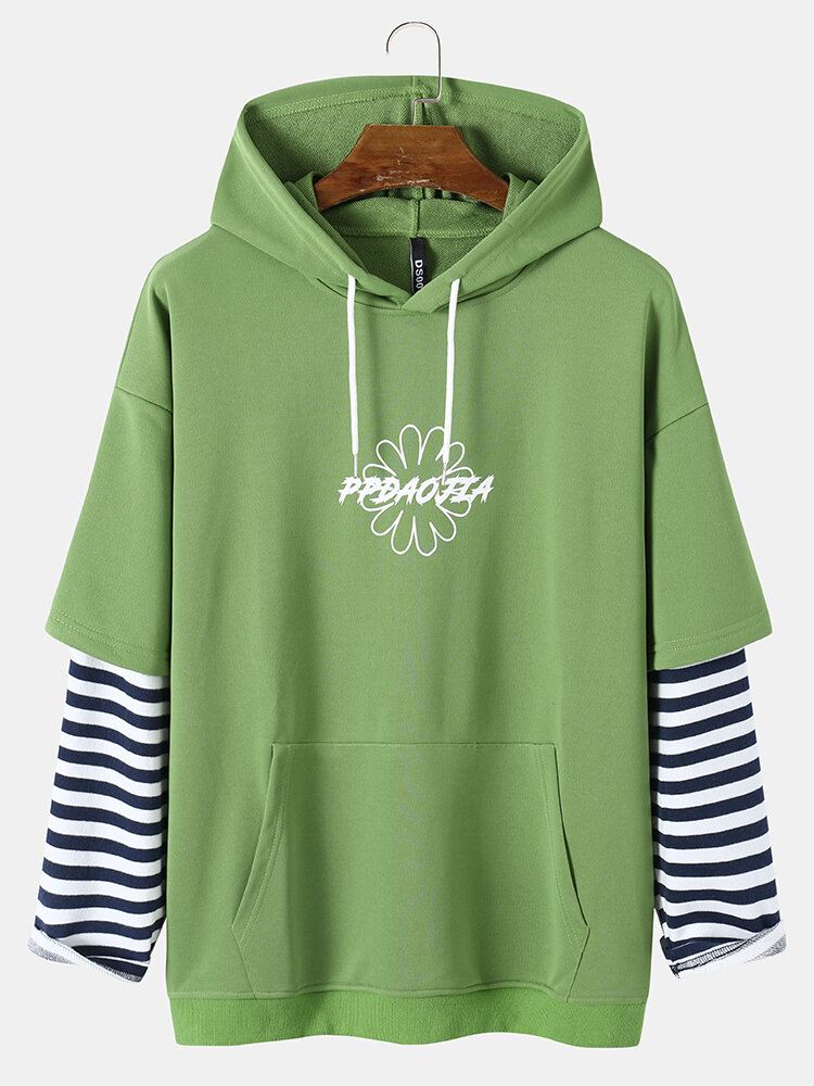 Miesten Preppy-raidallinen Villapaita Hupulla Ja Etutaskulla