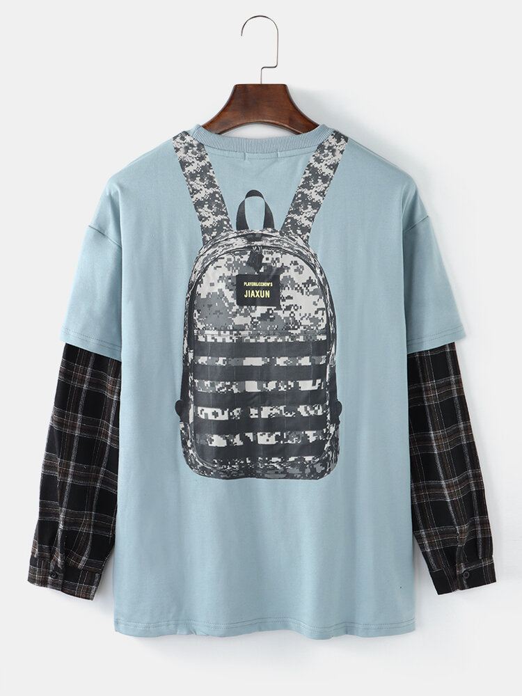 Miesten Reppu Graafinen Takakuvio Patchwork Plaid Faux Twinset Pullover Sweatshirt