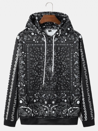 Miesten Retro Paisley Ethnic Taskukuvioinen Kiristysnyörillinen Huppari