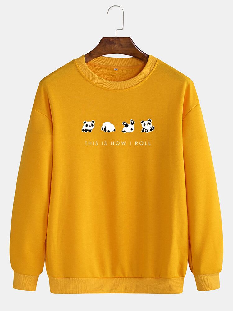 Miesten Sarjakuva Pandaprint Slogan Pattern Pullover Rento Villapaita