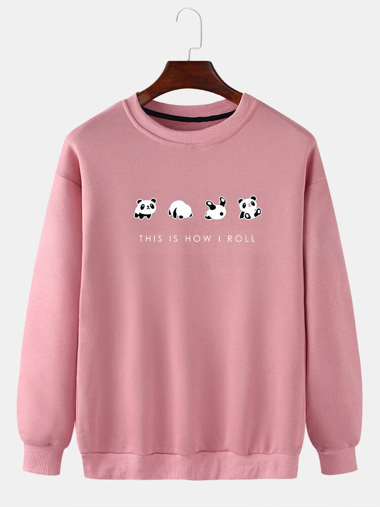 Miesten Sarjakuva Pandaprint Slogan Pattern Pullover Rento Villapaita