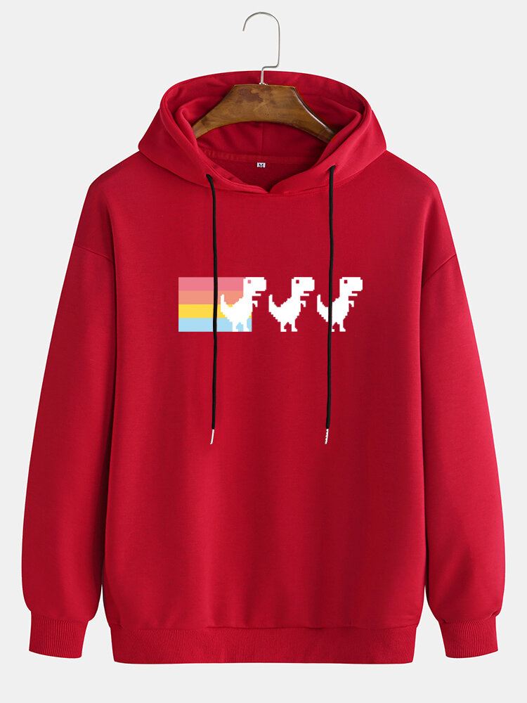 Miesten Sarjakuva Rainbow Dinosaur Print Pullover Rento Löysä Huppari