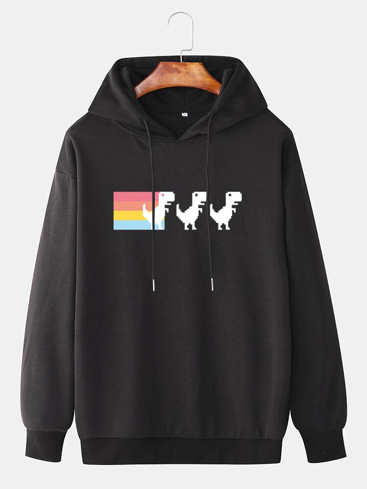 Miesten Sarjakuva Rainbow Dinosaur Print Pullover Rento Löysä Huppari