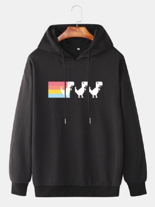 Miesten Sarjakuva Rainbow Dinosaur Print Pullover Rento Löysä Huppari