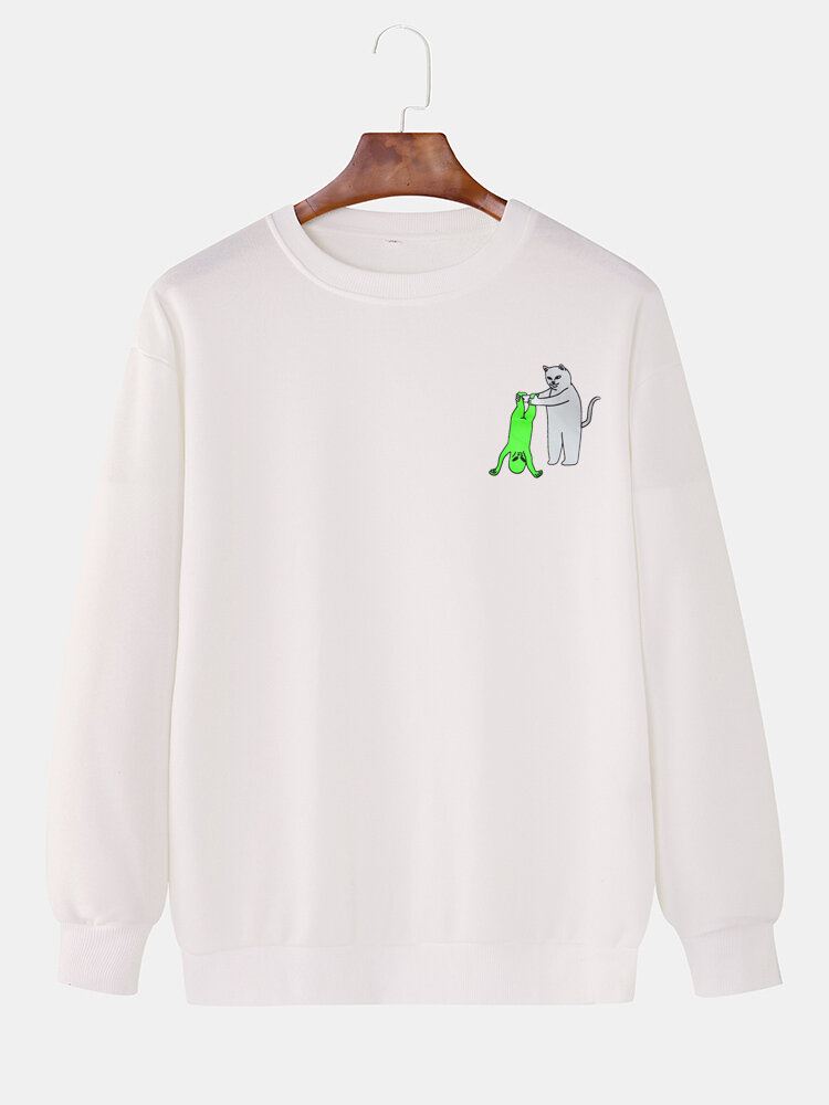 Miesten Sarjakuvakissa Alien Print Crew Neck Cotton Drop Shoulder Collegepaidat