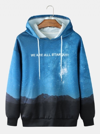 Miesten Slogan Night Scenery Print Casual Pullover Kiristysnyörillinen Huppari