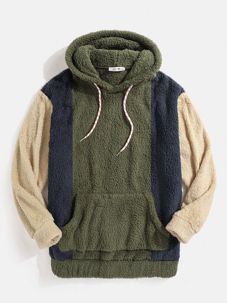 Miesten Teddy Patchwork Väri Block Kiristysnyöri Rento Hupullinen Paita
