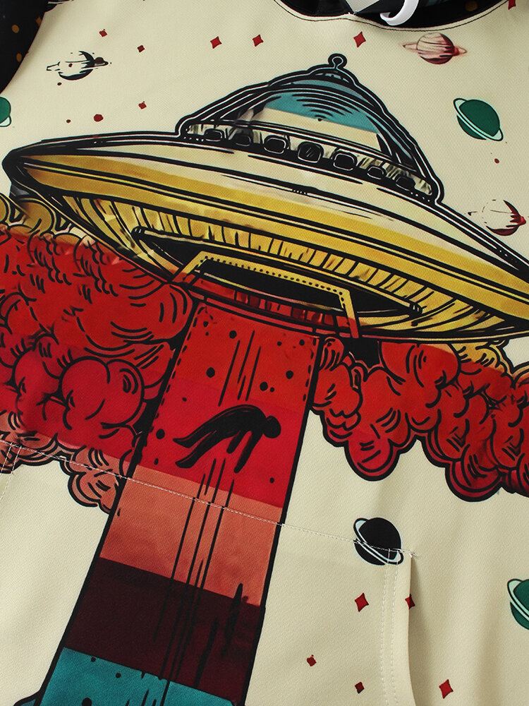 Miesten Ufo Planet Graffiti Print Kangaroo Pocket Design-hupparit