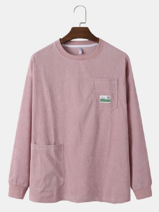 Miesten Vakosametti Solid Preppy Löysä Huppari Taskuilla