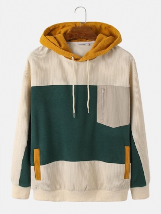 Miesten Vakosamettipatchwork Vintage Drop Shoulder-hupparit