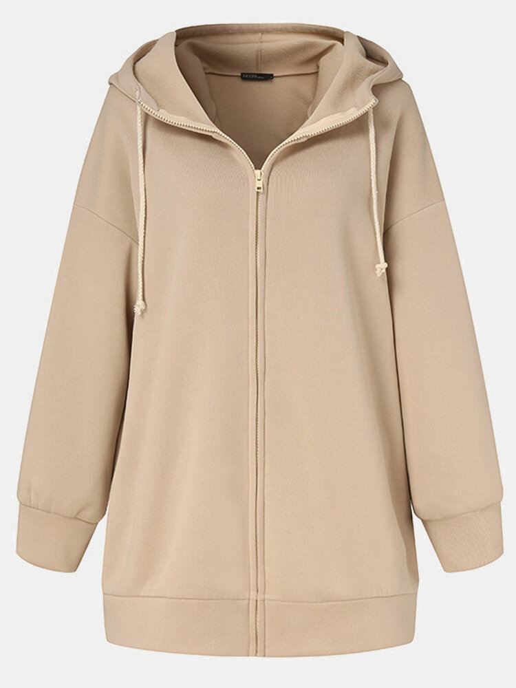 Naisten Hupullinen Fleece Pitkä Löysä Lippis Köysi Rento Paita Sivutaskuilla