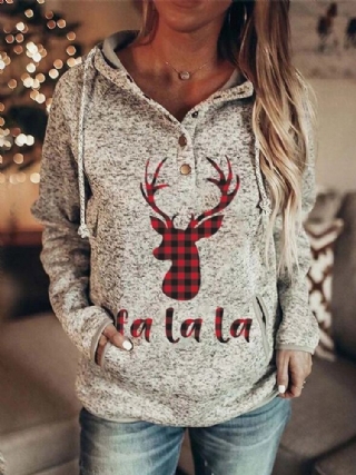 Naisten Jouluiset Hirvikirjainprintti Raglan Sleeve Kangaroo Taskunappikaulushupparit