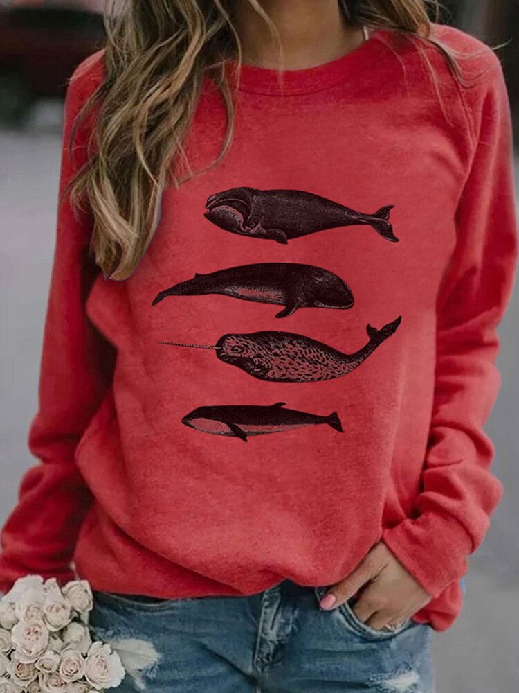 Naisten Kalapainatus Pyöreäkauluksinen Rento Raglan Sleeve Collegepaita