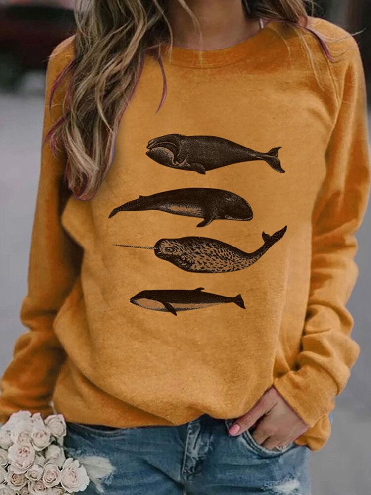 Naisten Kalapainatus Pyöreäkauluksinen Rento Raglan Sleeve Collegepaita