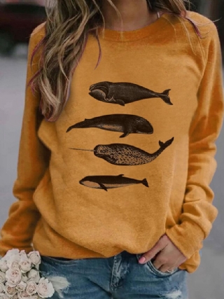 Naisten Kalapainatus Pyöreäkauluksinen Rento Raglan Sleeve Collegepaita