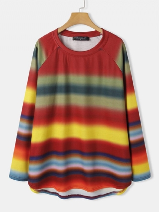 Naisten Moniväriset Ombre-raidalliset O-kaula-aukkoiset Raglan Sleeve Rento Collegepaita