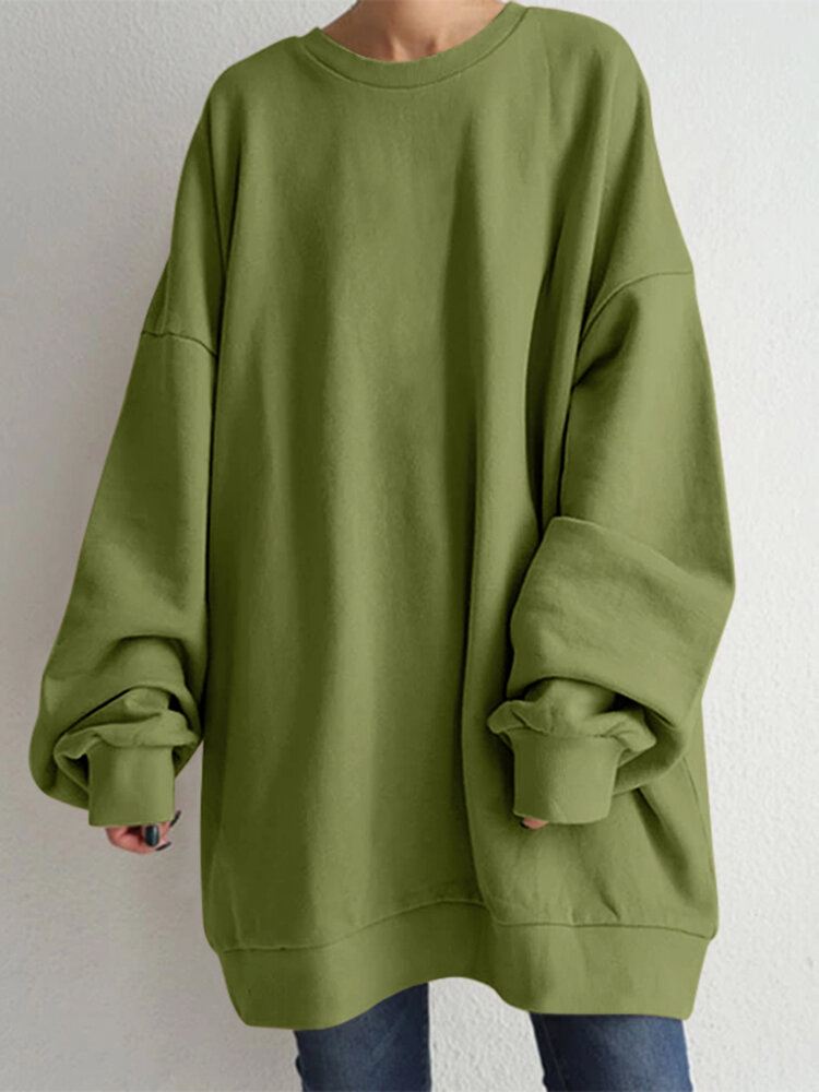 Naisten Puff Sleeve Pyöreäkaula Yksivärinen Helma Pitkähihaiset Puserot