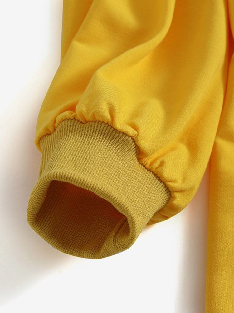 Naisten Puff Sleeve Spliced Solid Löysä O-pääntie Rento Villapaita