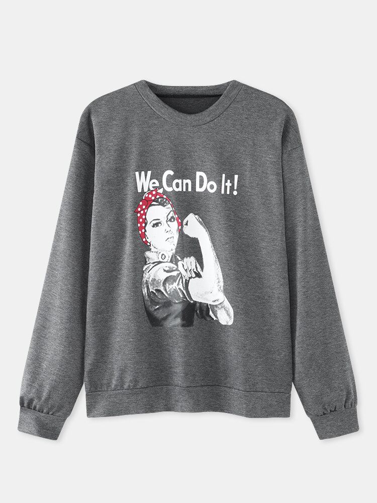 Naisten Slogan Figuuri Print Crew Neck Casual Drop Shoulder Collegepaidat
