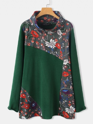 Naisten Vintage Kukkakuvioiset Patchwork Turtleneck Pitkähihaiset Villapaidat