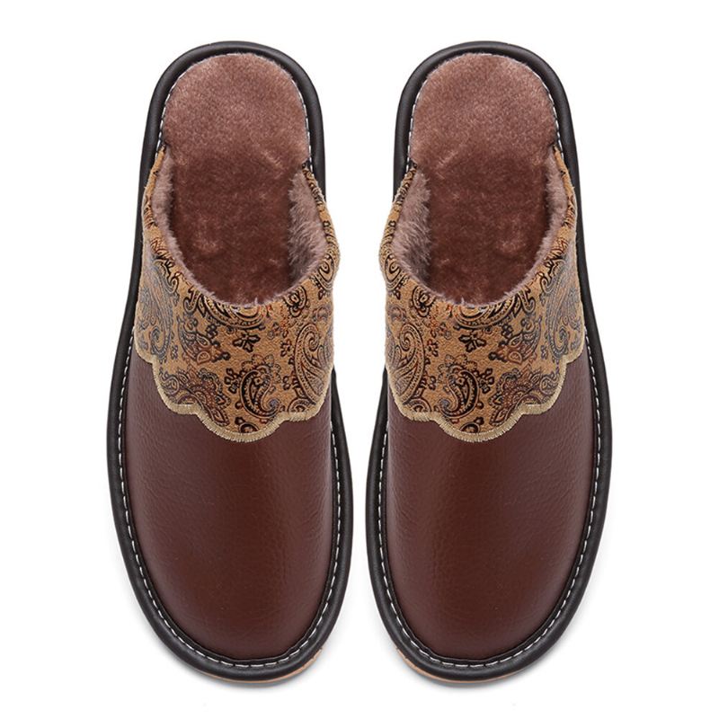 Miesten Talvi Pu Nahka Pyöreä Varvas Lämmin Helppo Slip-on Koti Puuvillatossut