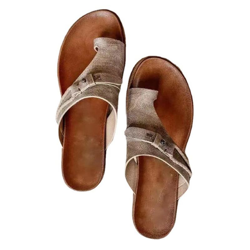 Naisten Vintage-niitillä Kudotut Nauhat Kiinteät Clip Toe Litteät Rennot Tossut