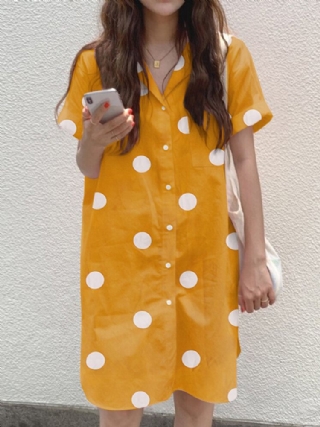 Cottagecore Polka Dot Pocket Button-paitamekko