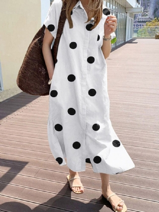 Cottagecore Polka Dot Pocket Lapel Lyhythihainen Paitamekko