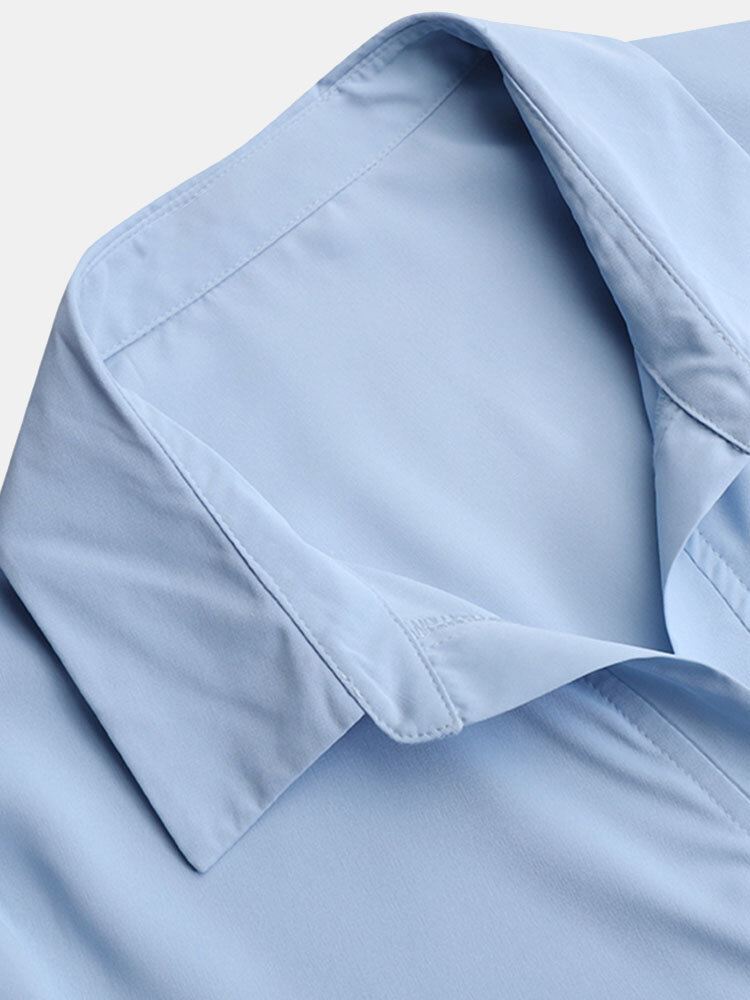 Puhdasta Väriä Käännettävä Kaulus Pitkähihainen Nappi Epäsäännöllinen Helma Paitamekko