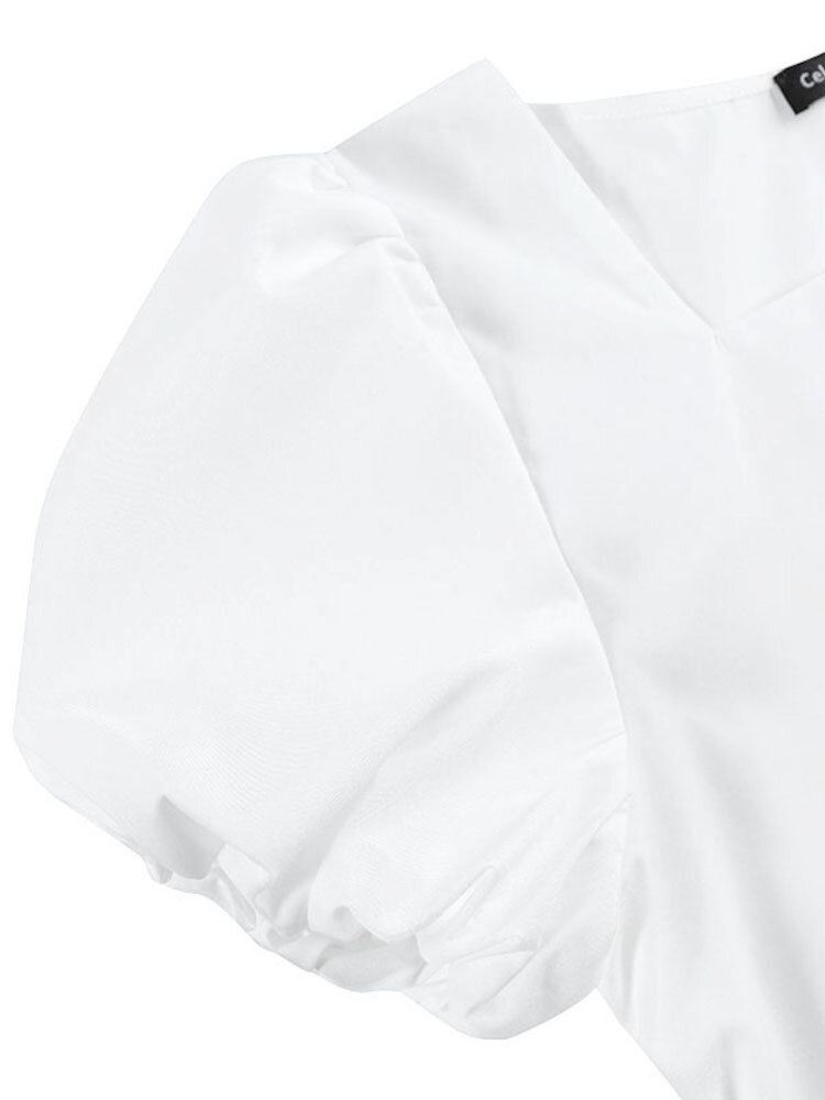 Puff Sleeve Neliömäinen Kaulus Kiinteä Lyhyt Prinsessa Rento Mekko Naisille