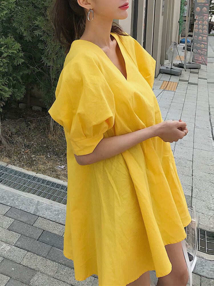 Puff Sleeve Vankka Laskostettu Kesälomamekko Naisille