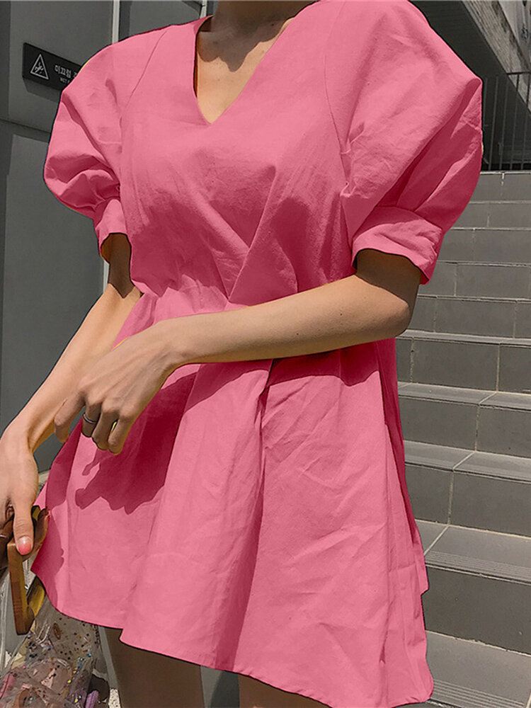 Puff Sleeve Vankka Laskostettu Kesälomamekko Naisille