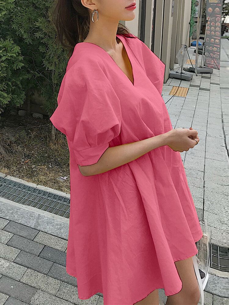 Puff Sleeve Vankka Laskostettu Kesälomamekko Naisille