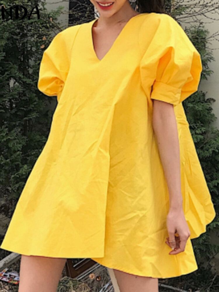 Puff Sleeve Vankka Laskostettu Kesälomamekko Naisille