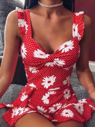 Rento Ruffle Twist Daisy V-pääntie Hihaton Minimekko